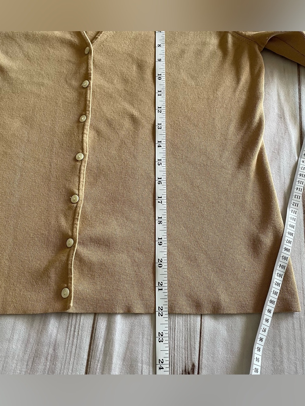 Charter Club Button Front Cardigan Jumper Women’s M Tan Silk Cotton Blend Preppy - Picture 7 of 10